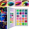 24 Color Fluorescent Eyeshadow Palette, UV Lights Luminous Eyeshadow Powder, Parties , Nightclub, Masquerade And Stage Makeup , Sparkling Eyeshadow