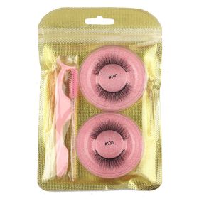 False Eyelashes Mink Hair Natural Bushy Round Set Beauty Tools (Option: Pink-100round)