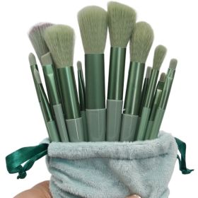 Makeup Brushes 13 pcs Professional Synthetic Blending Powder Liquid Cream Face Brushes Cruelty-Free Cosmetic Brushes Kit with a flannelette bag (Color: green)