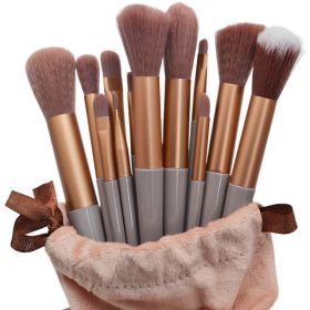 Makeup Brushes 13 pcs Professional Synthetic Blending Powder Liquid Cream Face Brushes Cruelty-Free Cosmetic Brushes Kit with a flannelette bag (Color: Coffee)