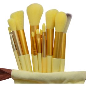 Makeup Brushes 13 pcs Professional Synthetic Blending Powder Liquid Cream Face Brushes Cruelty-Free Cosmetic Brushes Kit with a flannelette bag (Color: yellow)