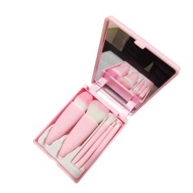 Mini Multifunctional Makeup Brush Set with Mirror Portable Powder Brush (Type: Pink with mirror)